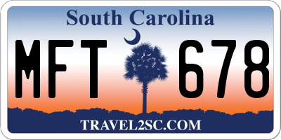 SC license plate MFT678