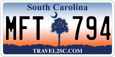 SC license plate MFT794