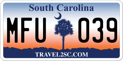 SC license plate MFU039