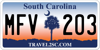 SC license plate MFV203