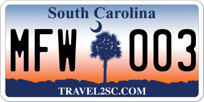 SC license plate MFW003