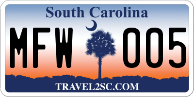 SC license plate MFW005