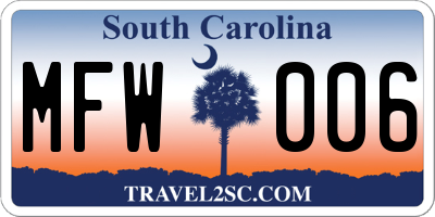 SC license plate MFW006