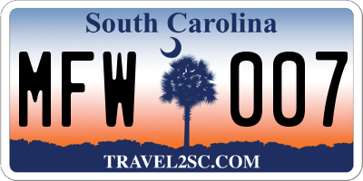 SC license plate MFW007