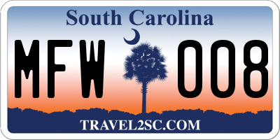 SC license plate MFW008