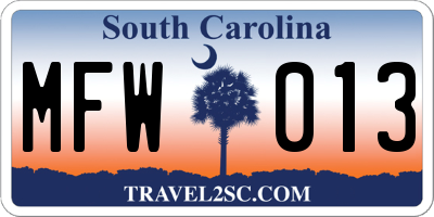 SC license plate MFW013