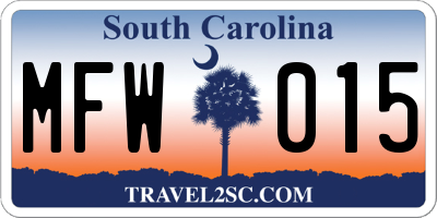 SC license plate MFW015