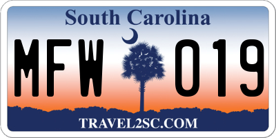 SC license plate MFW019