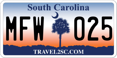 SC license plate MFW025