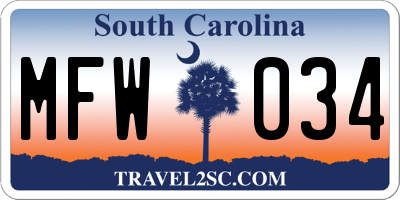 SC license plate MFW034