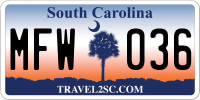 SC license plate MFW036