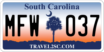 SC license plate MFW037