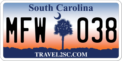 SC license plate MFW038