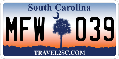 SC license plate MFW039