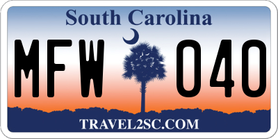 SC license plate MFW040