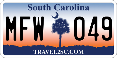 SC license plate MFW049