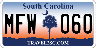 SC license plate MFW060