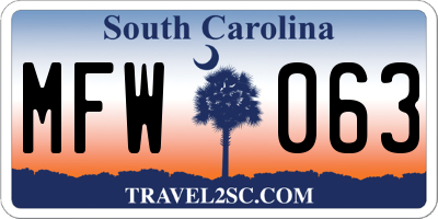 SC license plate MFW063