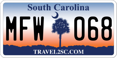 SC license plate MFW068