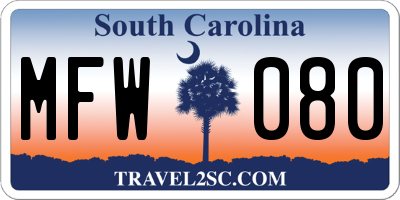 SC license plate MFW080