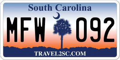 SC license plate MFW092