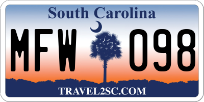 SC license plate MFW098