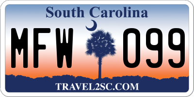 SC license plate MFW099