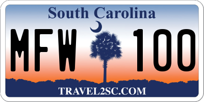 SC license plate MFW100