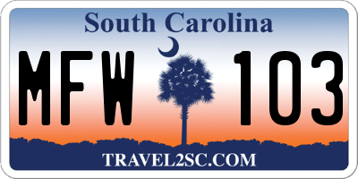 SC license plate MFW103