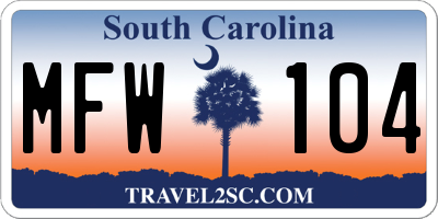 SC license plate MFW104