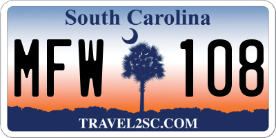 SC license plate MFW108