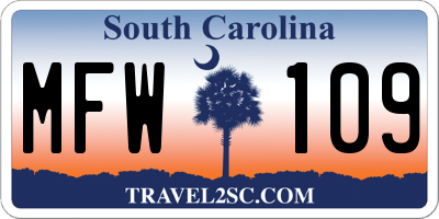 SC license plate MFW109