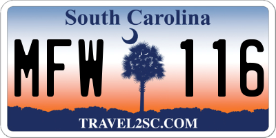 SC license plate MFW116