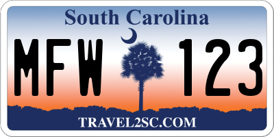SC license plate MFW123