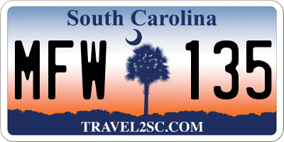 SC license plate MFW135