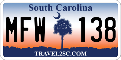 SC license plate MFW138