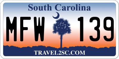 SC license plate MFW139