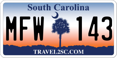 SC license plate MFW143