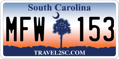 SC license plate MFW153