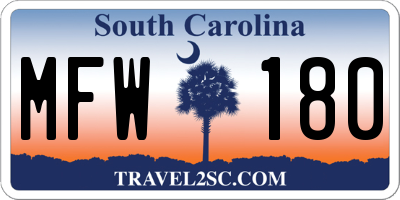 SC license plate MFW180