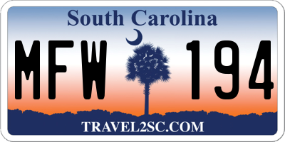 SC license plate MFW194