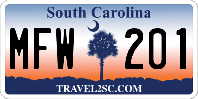 SC license plate MFW201