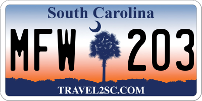 SC license plate MFW203