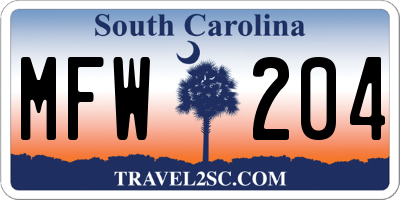 SC license plate MFW204