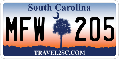 SC license plate MFW205