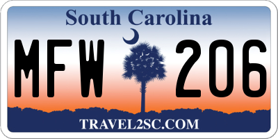 SC license plate MFW206