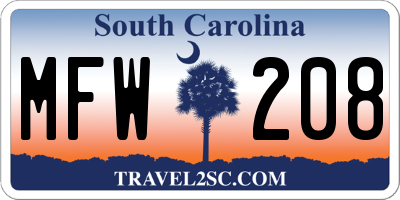 SC license plate MFW208