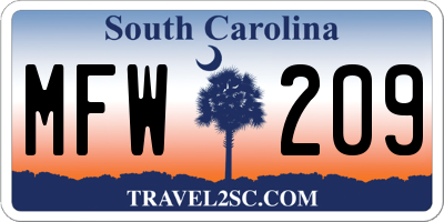 SC license plate MFW209