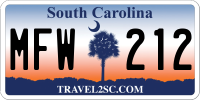 SC license plate MFW212