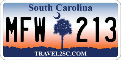 SC license plate MFW213